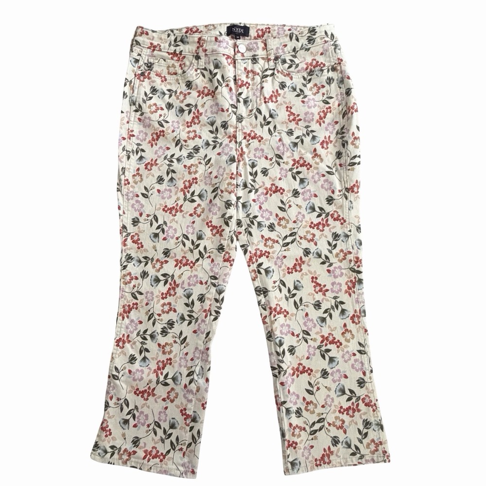 NYDJ Floral Capri Jeans Sz 10 Cream Not Your Daughters Jeans Denim Garden Preppy